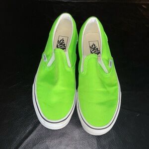 Vans Neon Green Slip-on style, size Men’s 7.5 Women’s 9